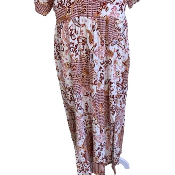 Cato Boho Peasant Style Maxi Dress Multicolor Floral Paisley Front Slits 14-16 - Picture 6 of 16